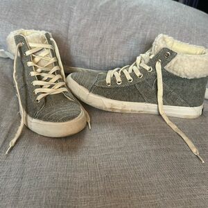 Tommy Bahama high top sneaker with faux alpaca trim and tongue